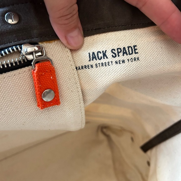 Jack Spade Large Canvas and Leather Orange Striped Tote - Picture 4 of 6